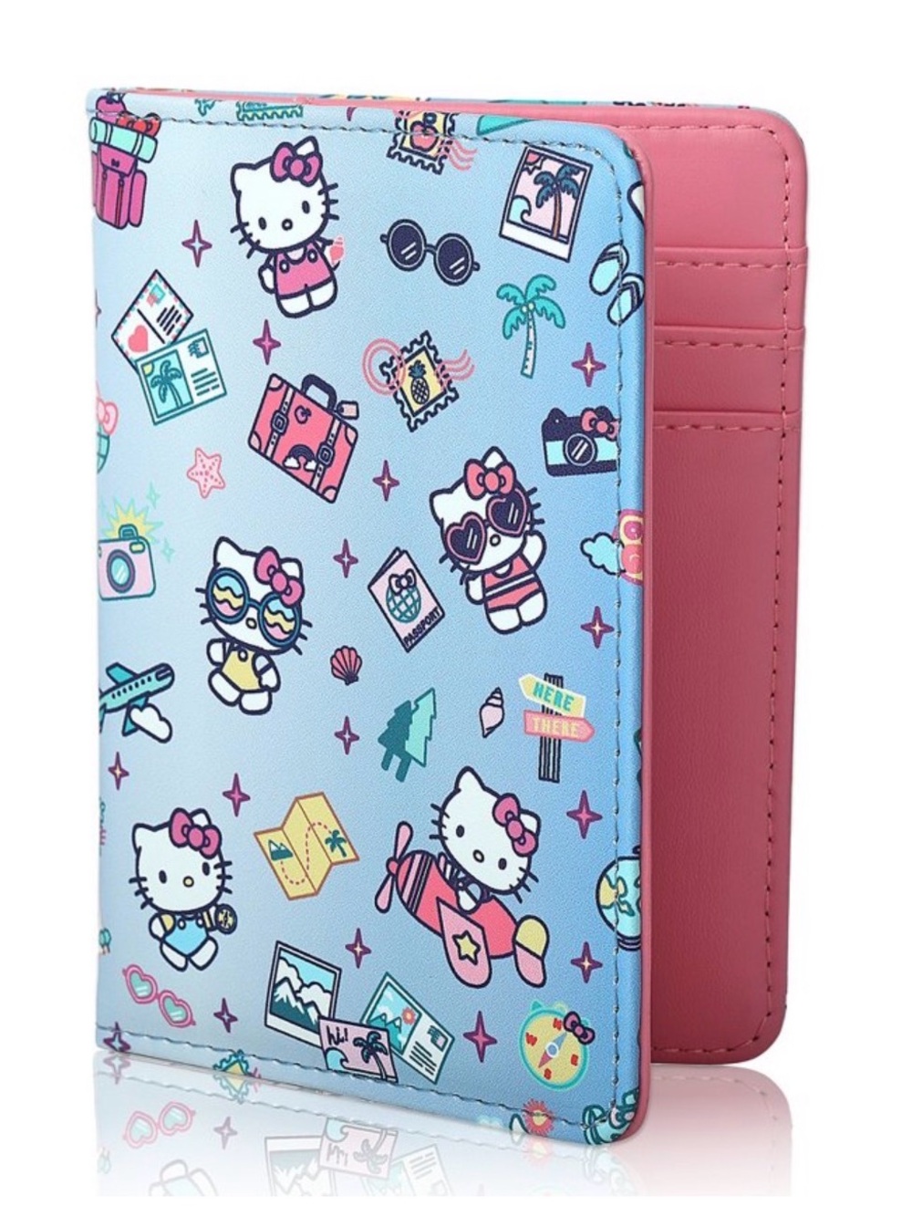 Hello Kitty Travel Passport Holder Wallet - Blue & Pink NEW